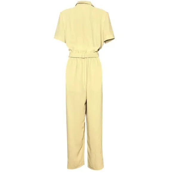Vintage Cache Jumpsuit Dressy Pale Yellow Short Sleeve Belted Career Retro Sz 6 - Picture 10 of 11